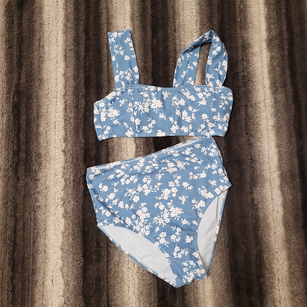 High Waisted Blue Floral Bikini Set Size S - Picture 1 of 5